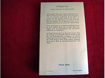 Le Popol-Vuh - Histoire culturelle des Maya-Quichés  - GIRARD Raphaél - Éditions Payot - 1972